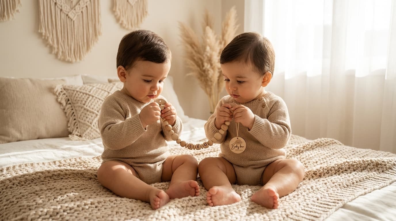 Bébés jumeaux avec des perles personnalisées LEO — Babyboo Créations